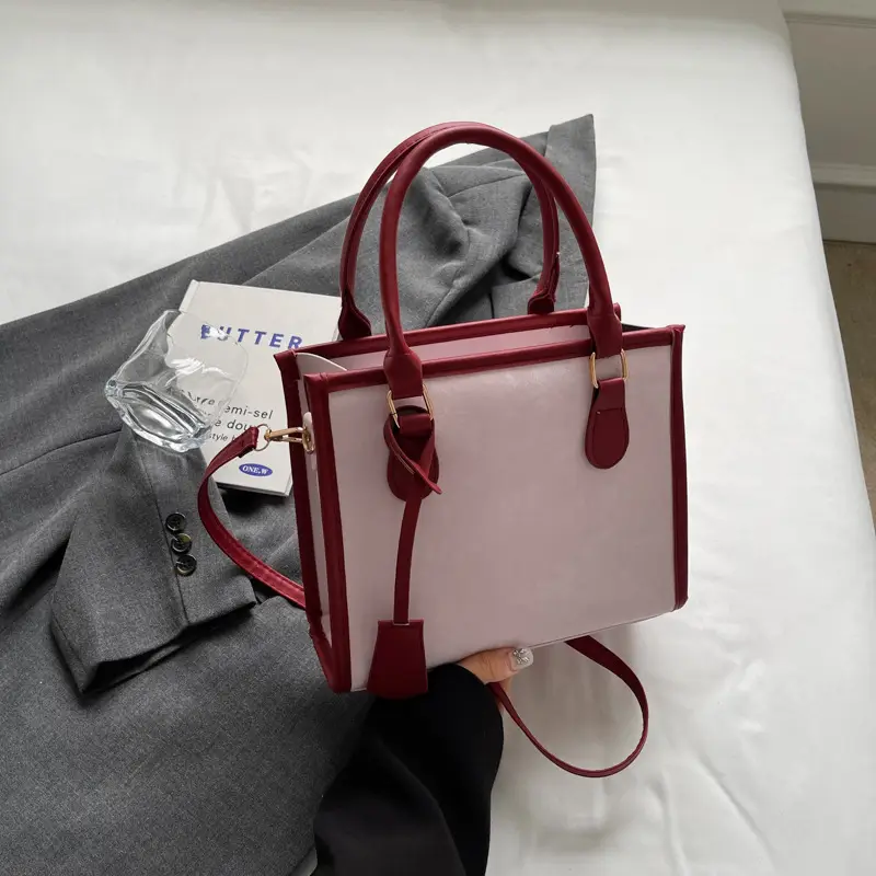 Women's Black White Contrast Shoulder Tote Bag 2024 - Image 3