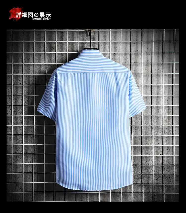 Men Blue Striped Slim Fit Shirt with Red Graphic — feature 11