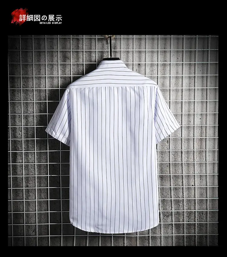 Men Blue Striped Slim Fit Shirt with Red Graphic — feature 16