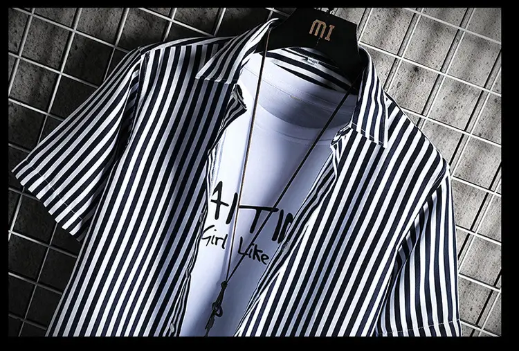 Men Blue Striped Slim Fit Shirt with Red Graphic — feature 23