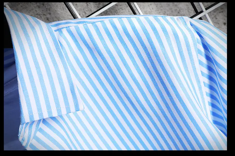 Men Blue Striped Slim Fit Shirt with Red Graphic — feature 26