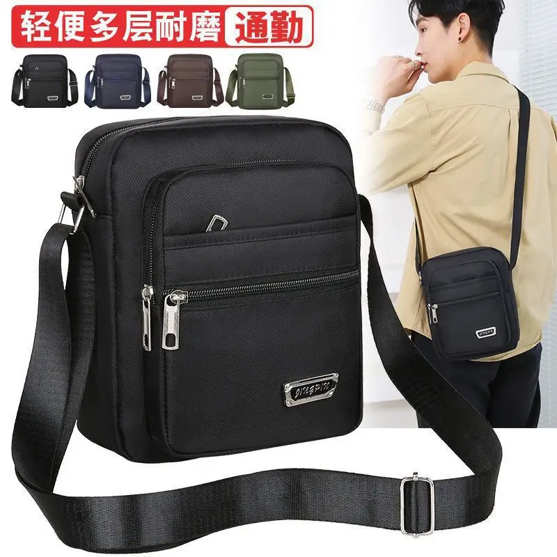 Men's Oxford Cloth Messenger Bag Green 4-Zone Pocket - Image 12