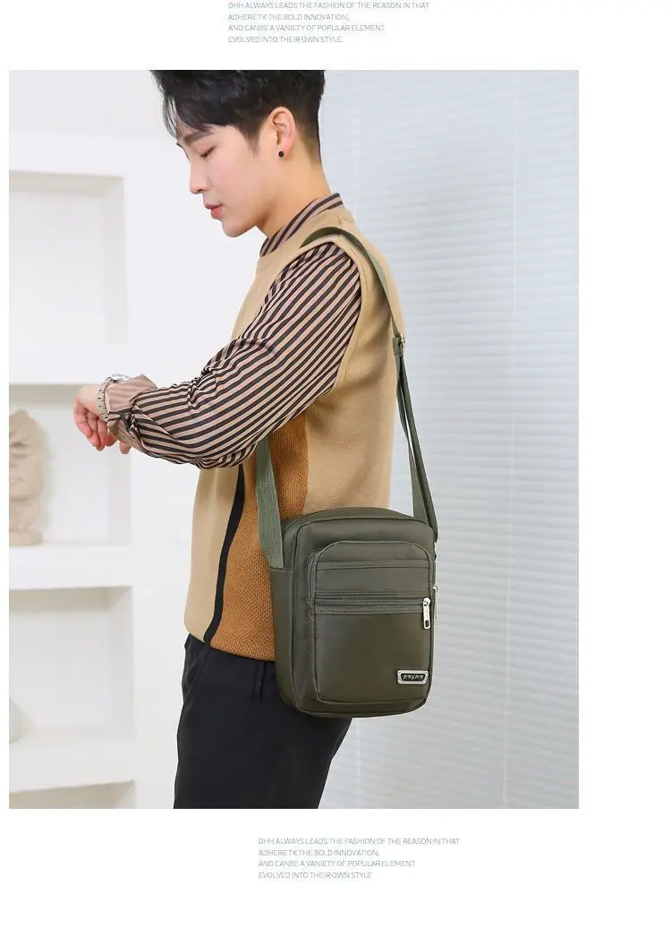 Men's Oxford Cloth Messenger Bag Green 4-Zone Pocket — feature 19