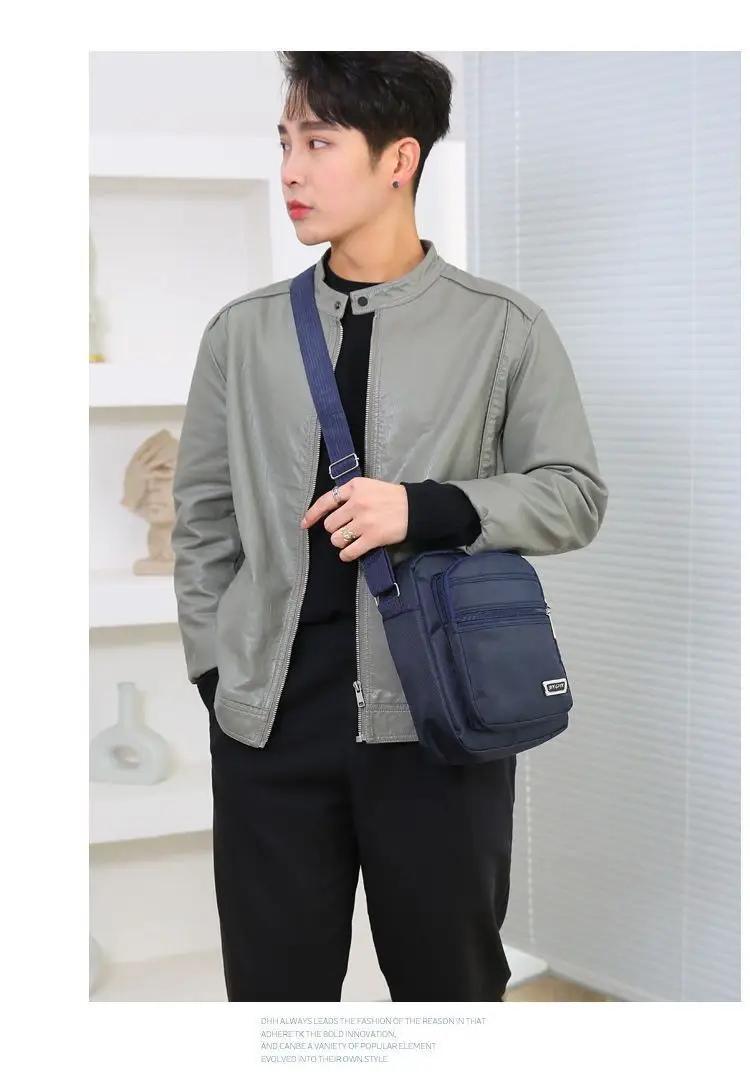 Men's Oxford Cloth Messenger Bag Green 4-Zone Pocket — feature 21