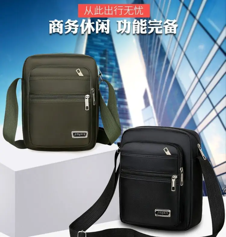 Men's Oxford Cloth Messenger Bag Green 4-Zone Pocket — feature 8