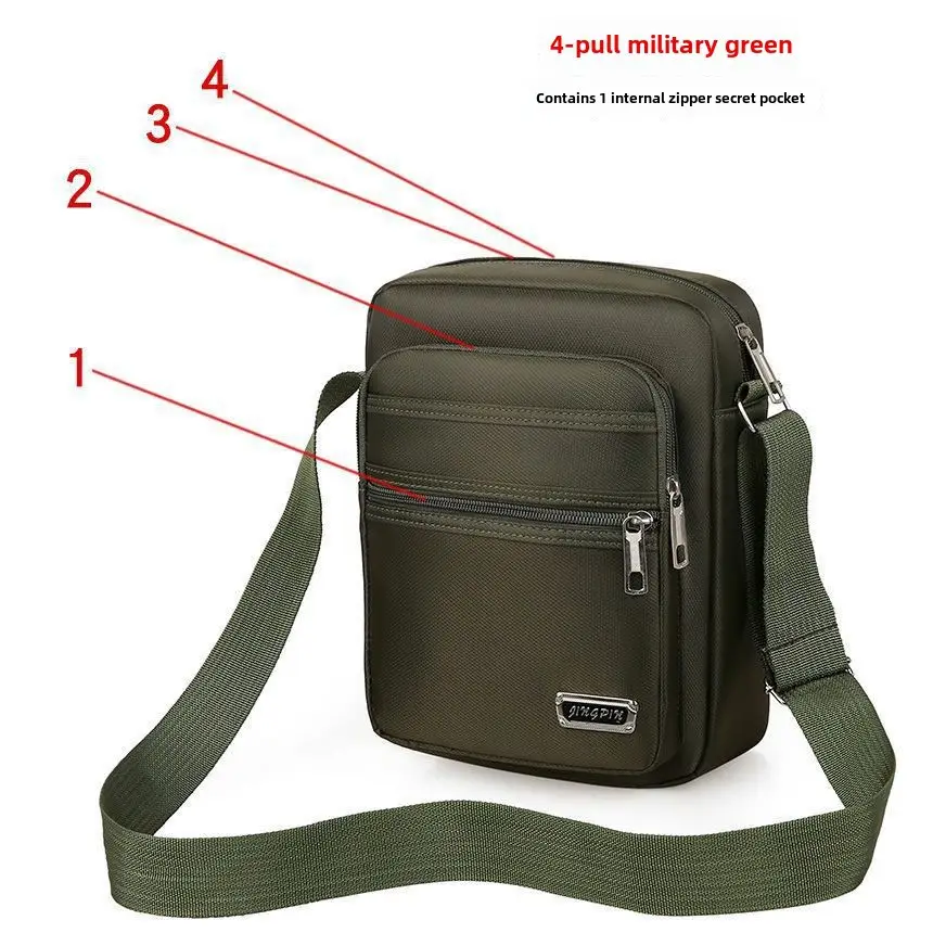 Men's Oxford Cloth Messenger Bag Green 4-Zone Pocket - Image 3