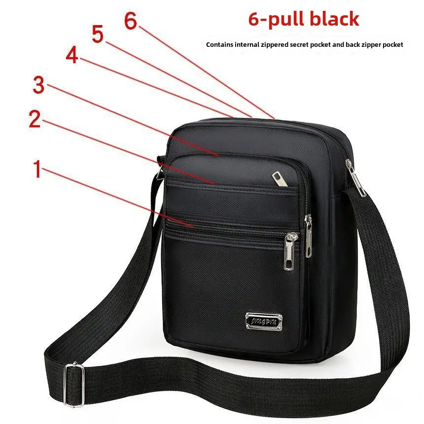 Men's Oxford Cloth Messenger Bag Green 4-Zone Pocket - Image 5