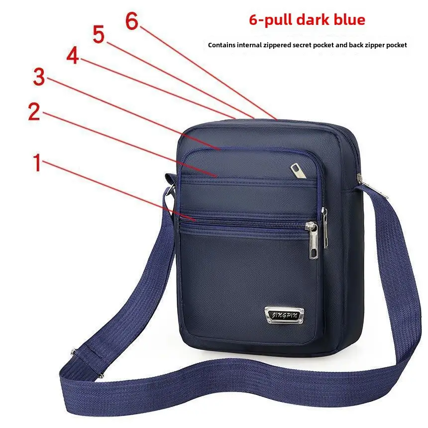 Men's Oxford Cloth Messenger Bag Green 4-Zone Pocket - Image 6