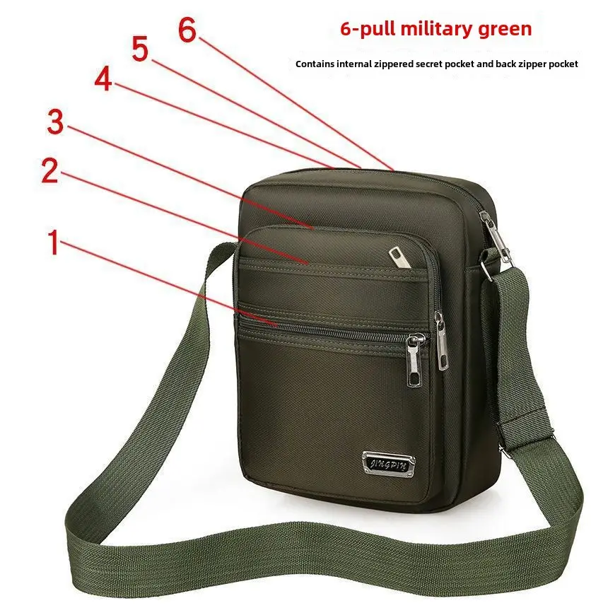 Men's Oxford Cloth Messenger Bag Green 4-Zone Pocket - Image 7