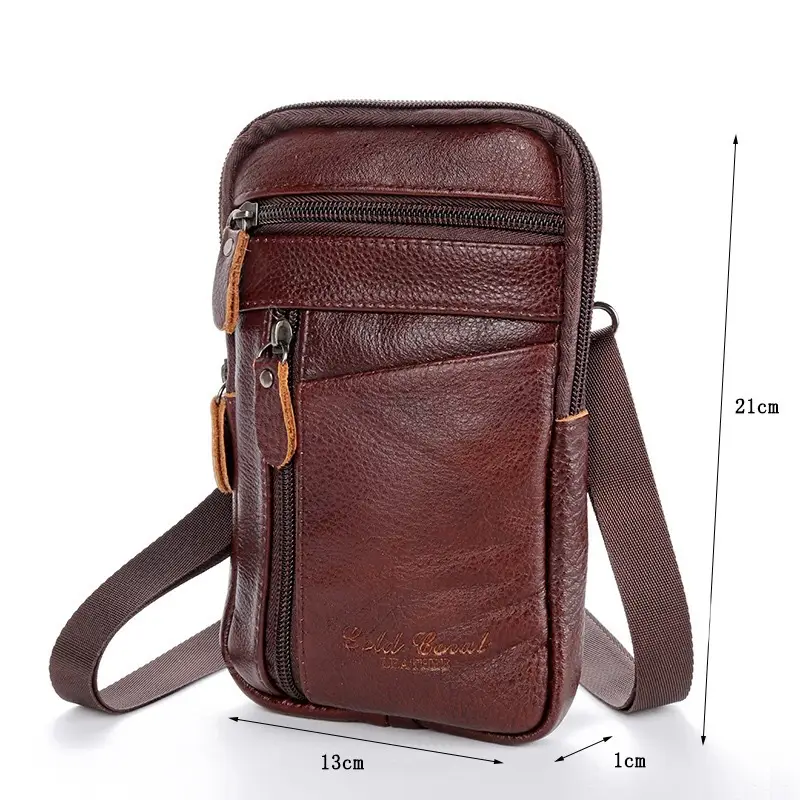Men's Brown Cowhide Multi-Functional Phone Bag Belt - Image 4