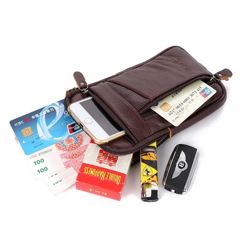 Men's Brown Cowhide Multi-Functional Phone Bag Belt - Image 7