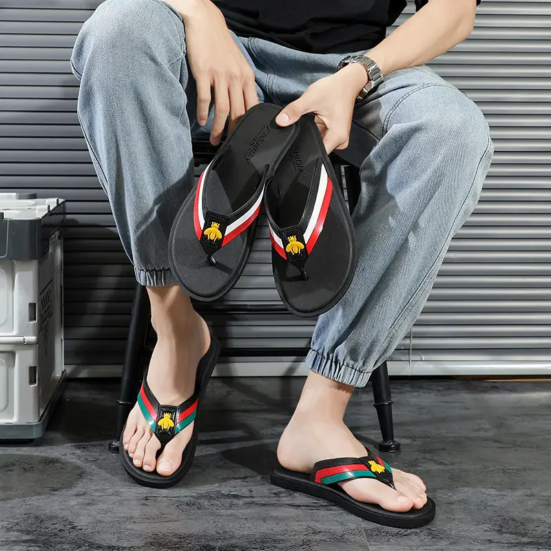 Men Korean Style Black Red Green Flip Flops 2024 - Image 8