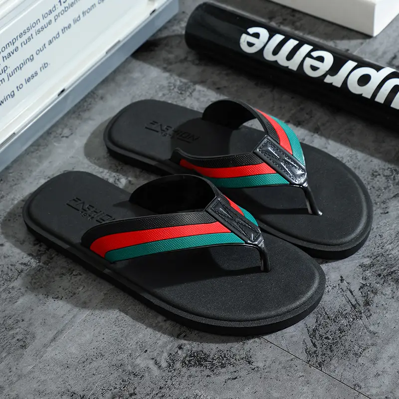 Men Korean Style Black Red Green Flip Flops 2024 - Image 4