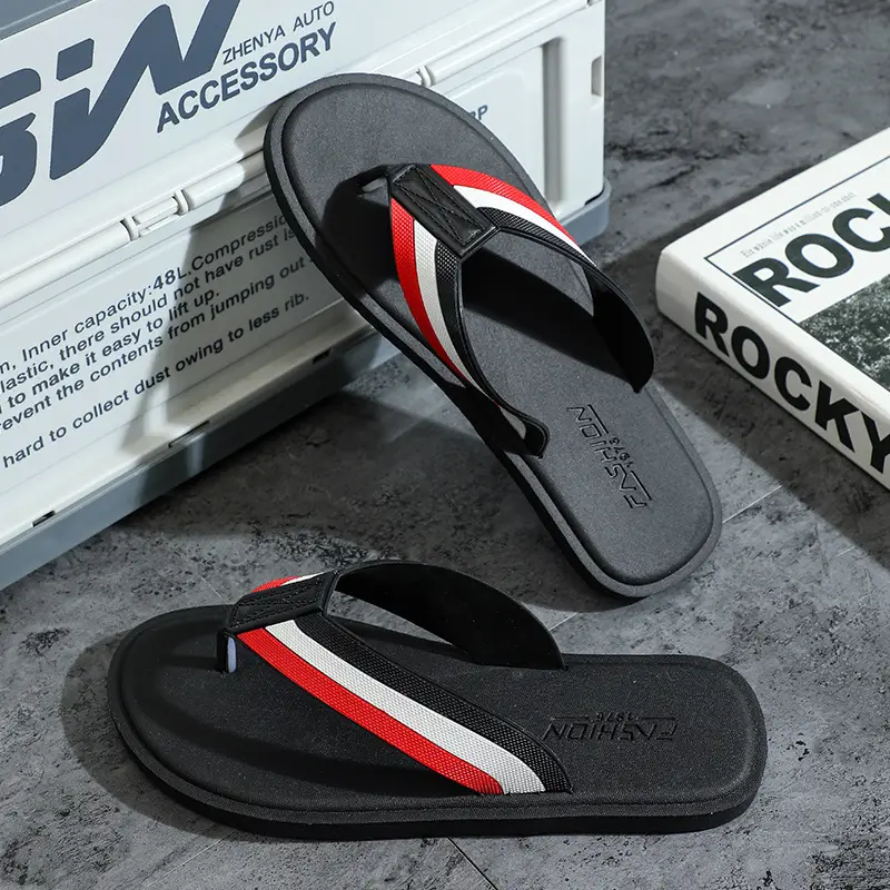 Men Korean Style Black Red Green Flip Flops 2024 - Image 5