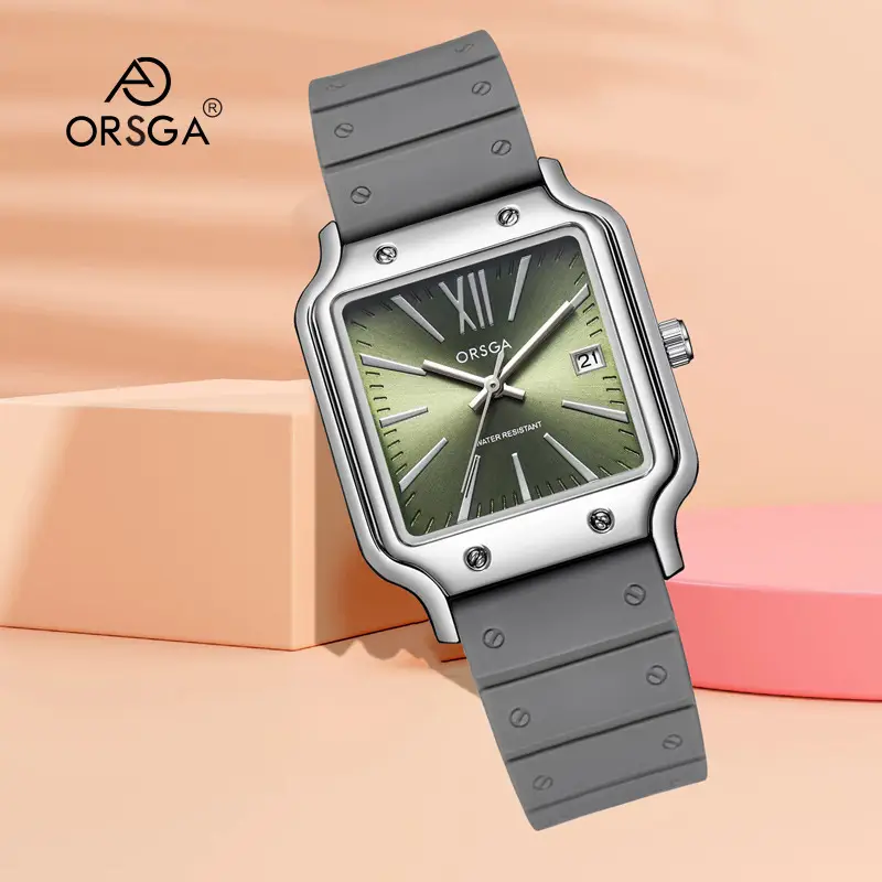 ORSGA Women's Square Watch Brown Silicone Strap Quartz Calendar