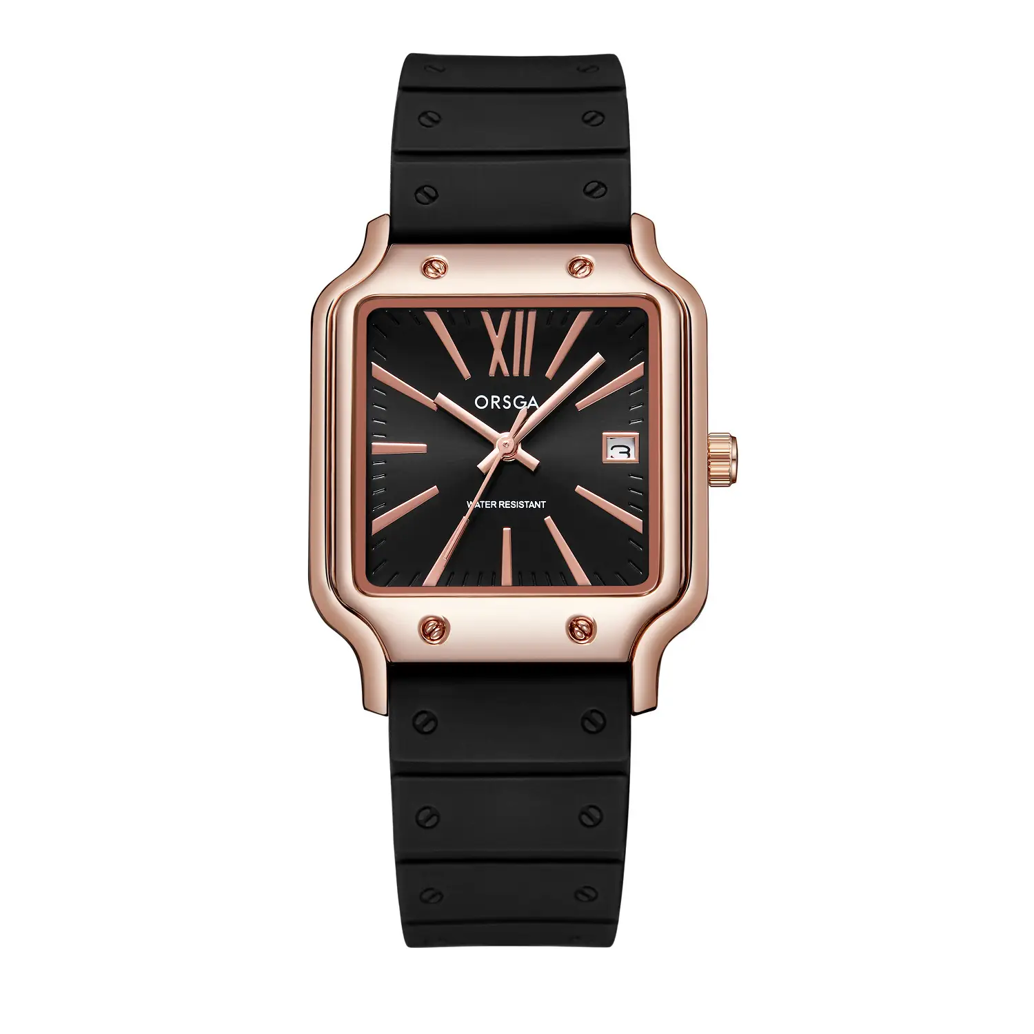 ORSGA Women's Square Watch Brown Silicone Strap Quartz Calendar