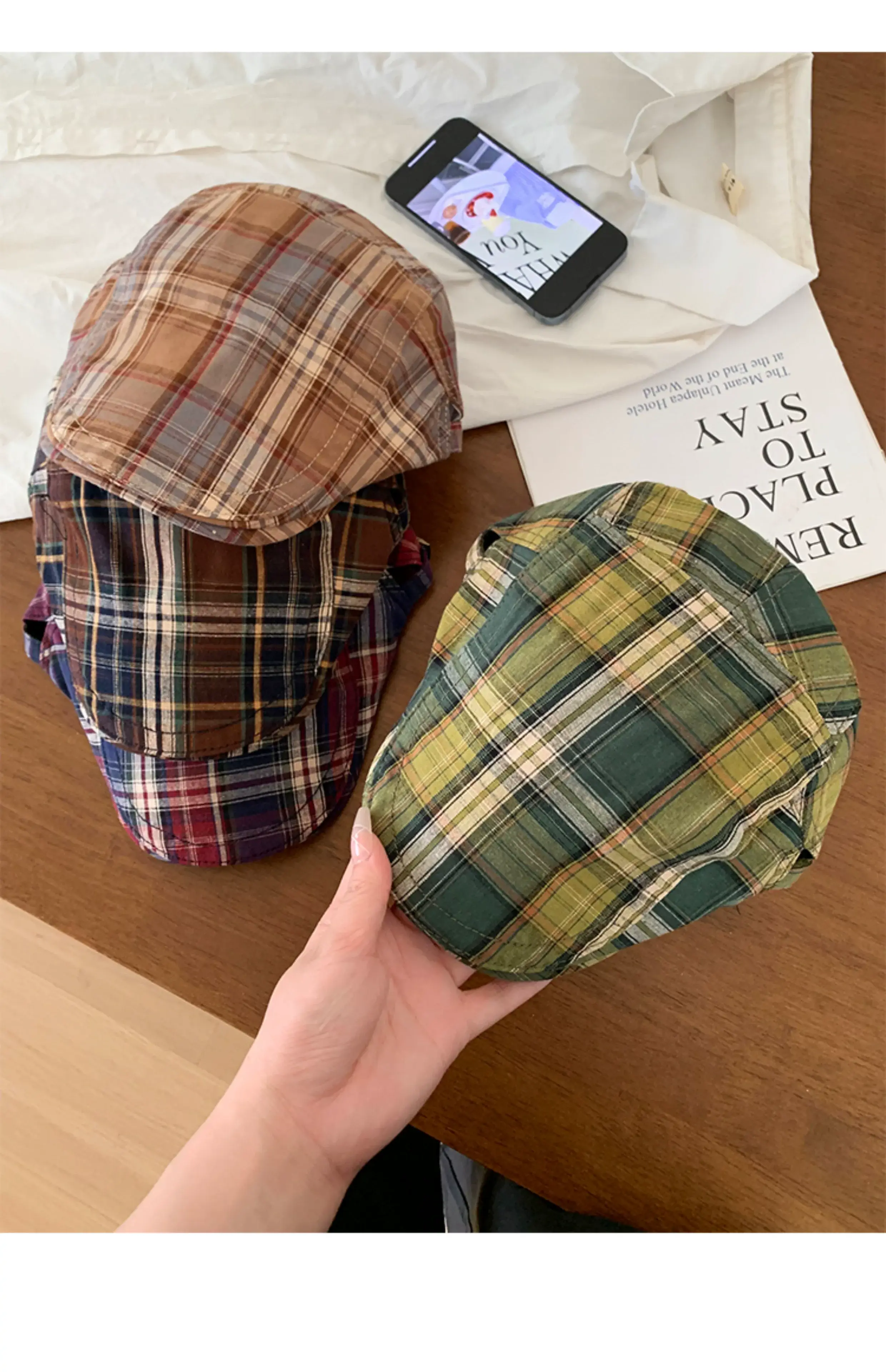 Women Plaid Progressive Hat Summer Retro Artistic Painter's Hat — feature 11