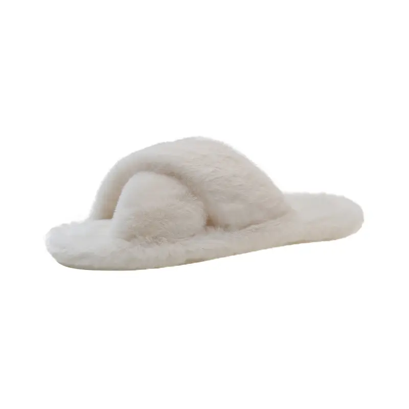 Cross-border foreign trade new home fashion solid color cross Mao Mao slippers women's autumn and winter warm floor open cotton slippers
