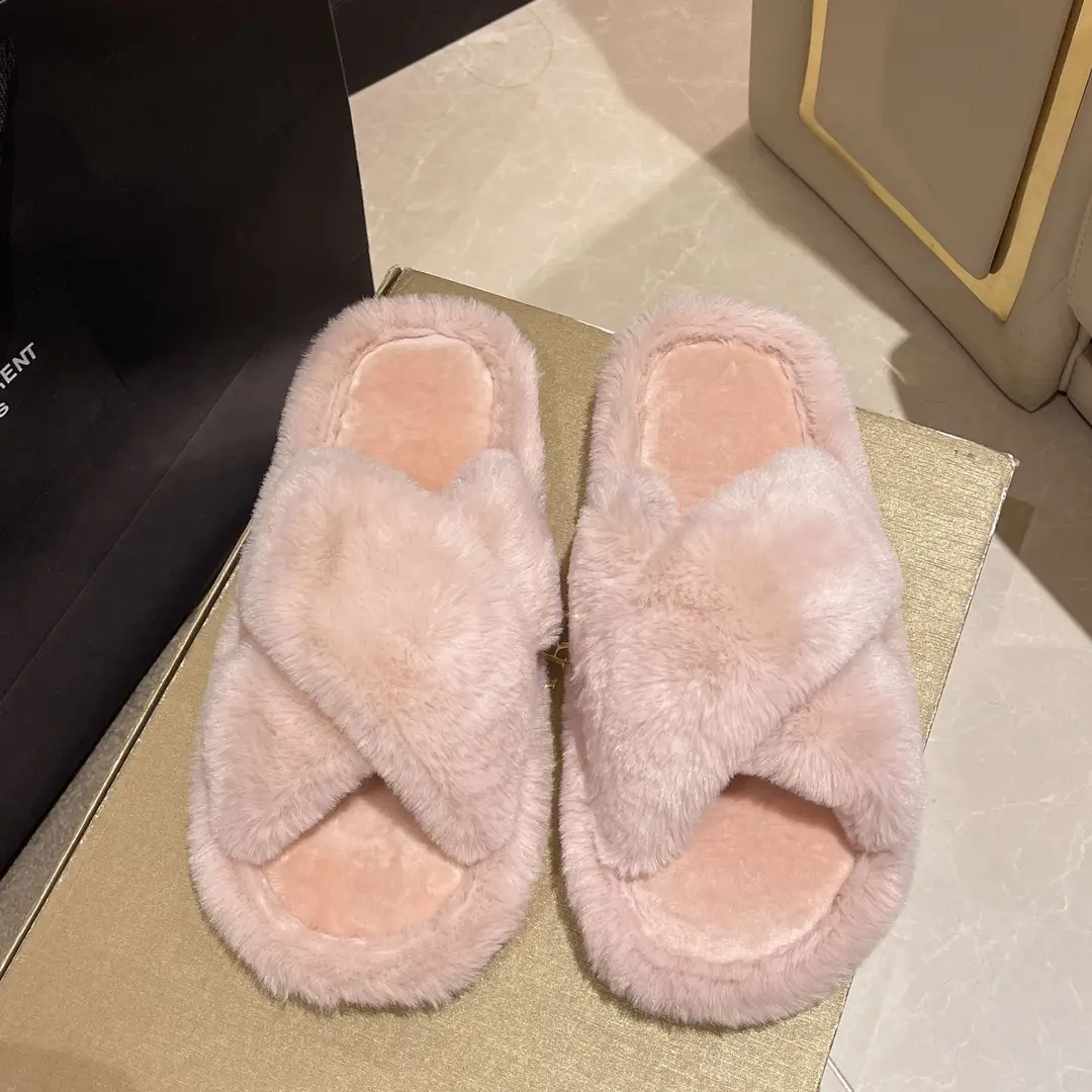Cross-border foreign trade new home fashion solid color cross Mao Mao slippers women's autumn and winter warm floor open cotton slippers