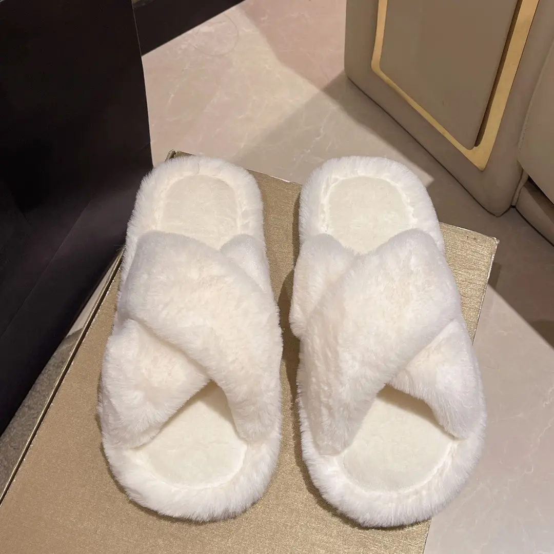 Cross-border foreign trade new home fashion solid color cross Mao Mao slippers women's autumn and winter warm floor open cotton slippers