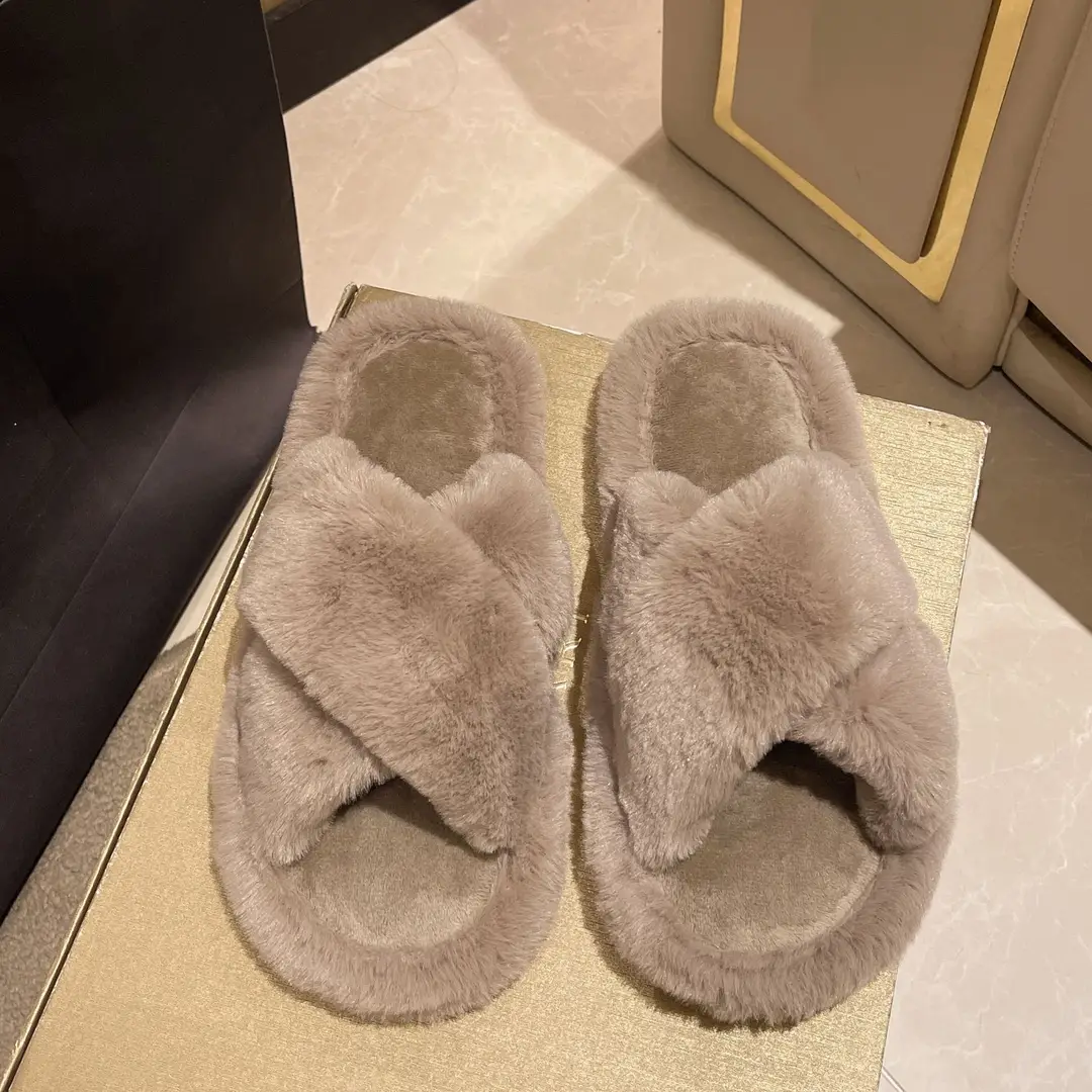 Cross-border foreign trade new home fashion solid color cross Mao Mao slippers women's autumn and winter warm floor open cotton slippers