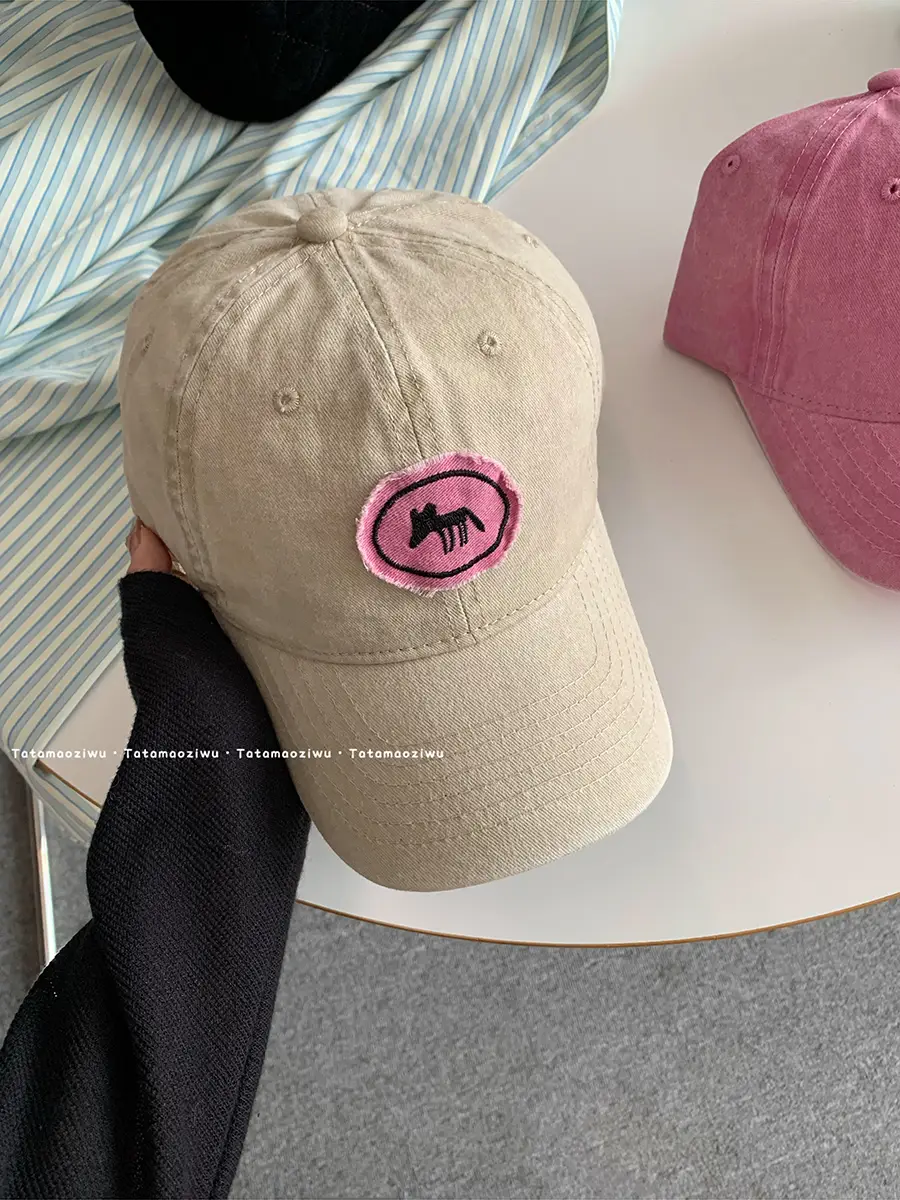 Women Cartoon Fox Baseball Caps 2024 Pink Beige - Image 3