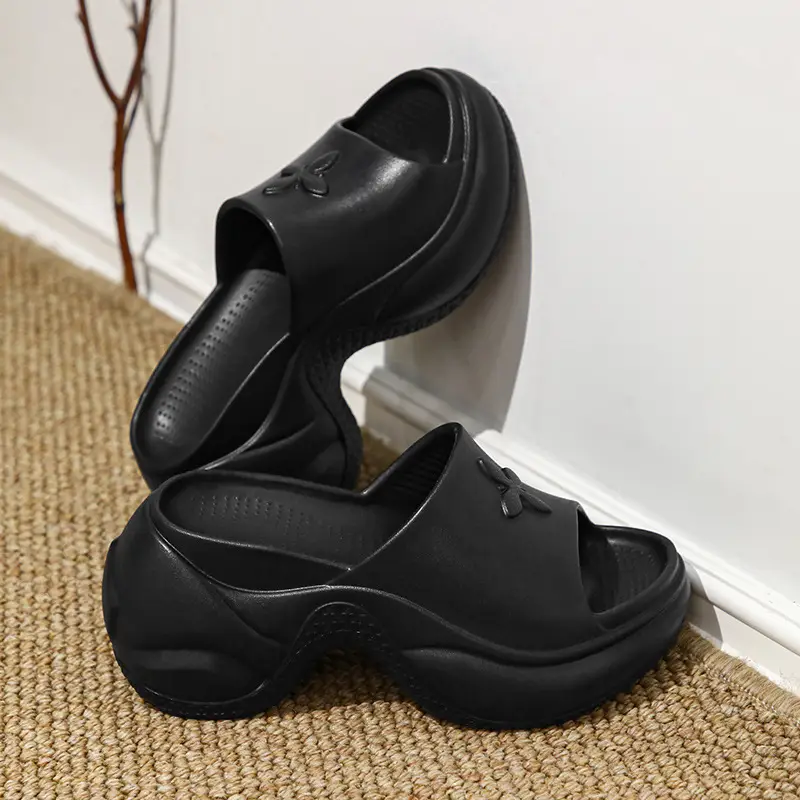 Women Black Thick Heel Slippers Summer 2024 - Image 5