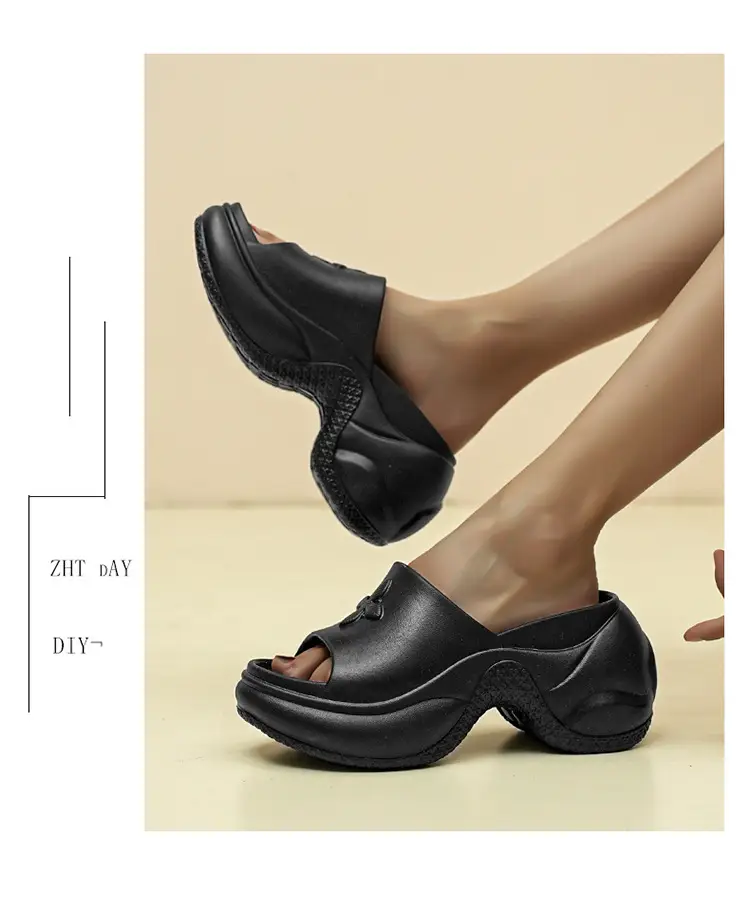 Women Black Thick Heel Slippers Summer 2024 — feature 17