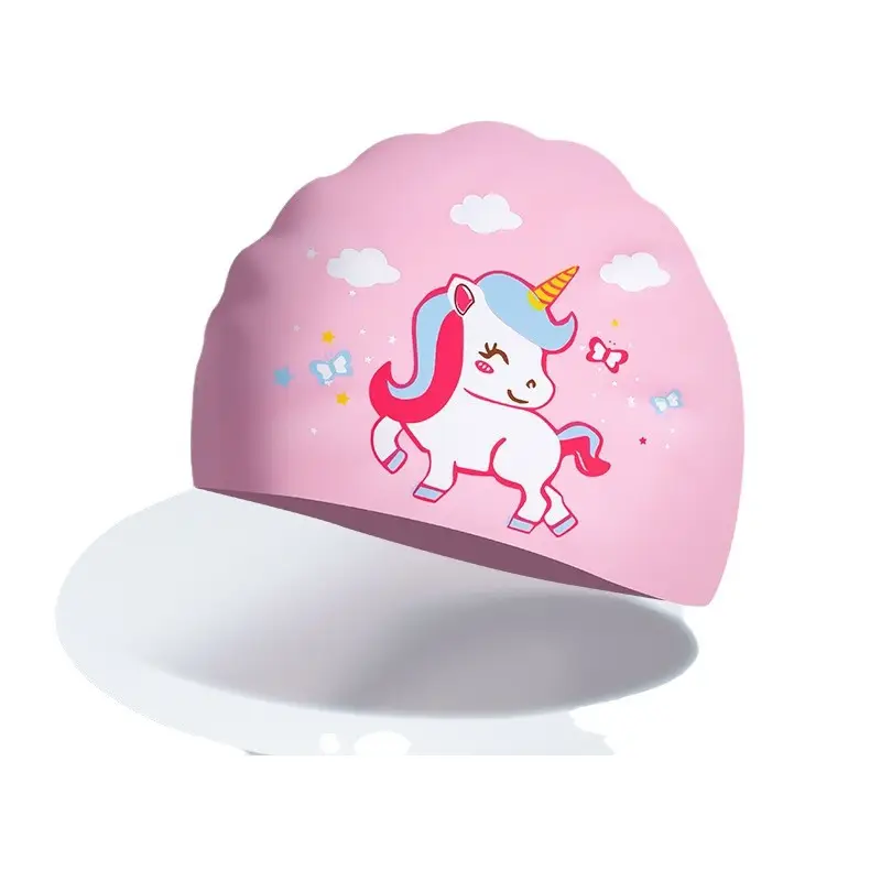 Children's silicone cartoon swimming cap boys and girls long hair waterproof ear protection head cute swimming cap swimming equipment