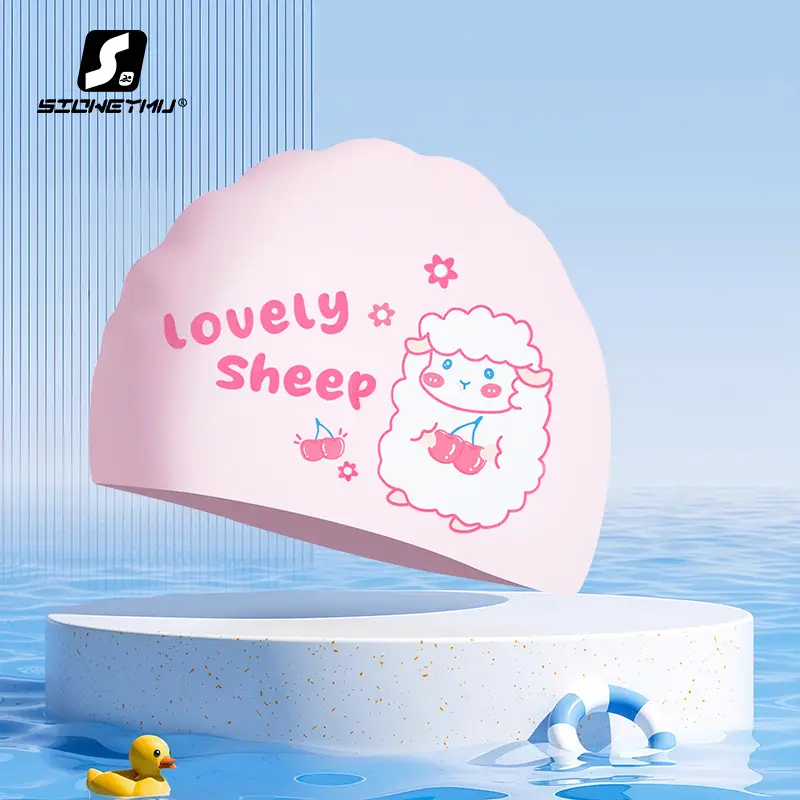 Children's silicone cartoon swimming cap boys and girls long hair waterproof ear protection head cute swimming cap swimming equipment