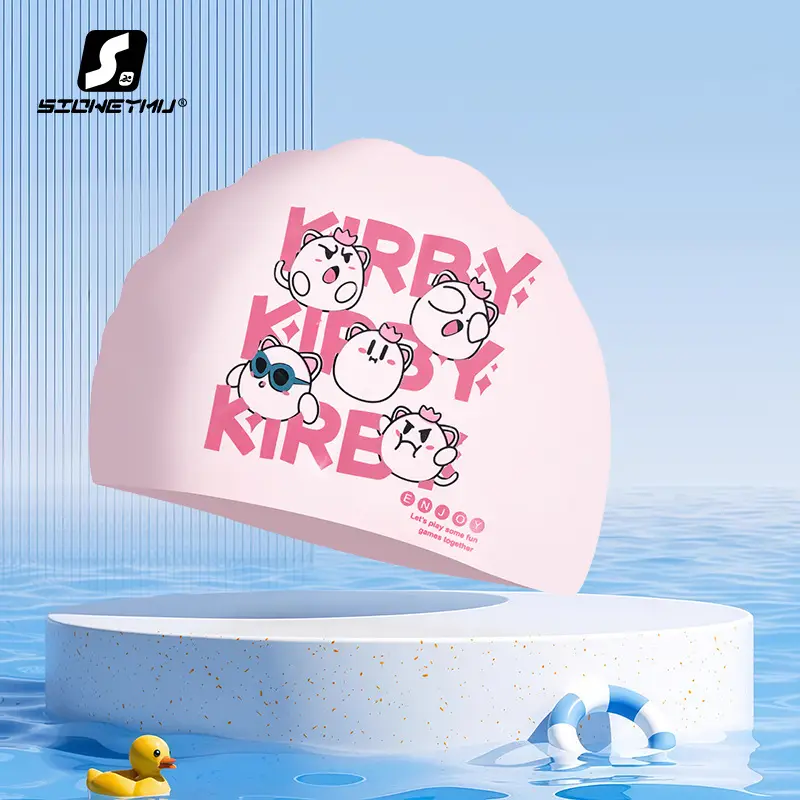 Children's silicone cartoon swimming cap boys and girls long hair waterproof ear protection head cute swimming cap swimming equipment