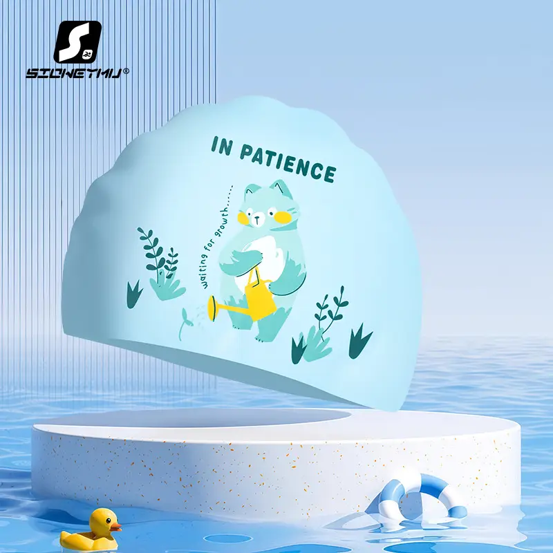 Children's silicone cartoon swimming cap boys and girls long hair waterproof ear protection head cute swimming cap swimming equipment