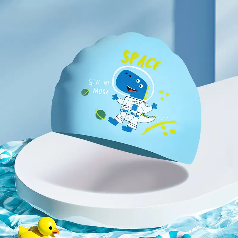 Children's silicone cartoon swimming cap boys and girls long hair waterproof ear protection head cute swimming cap swimming equipment