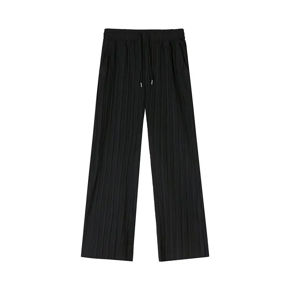 Men's Dark Blue Pleated Wide Leg Pants Loose Fit
