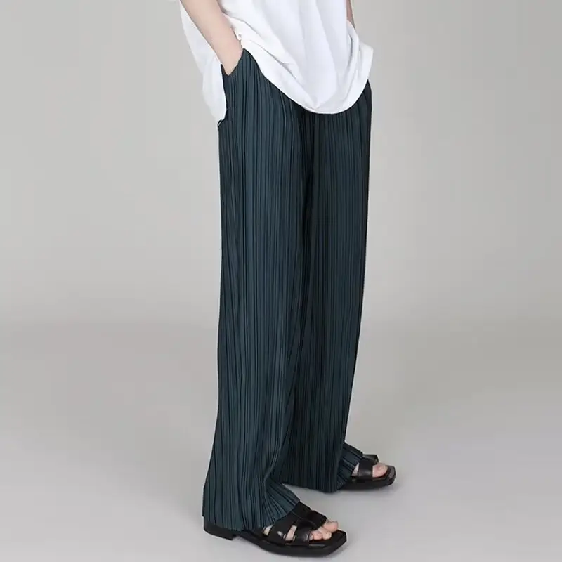 Men's Dark Blue Pleated Wide Leg Pants Loose Fit — feature 12