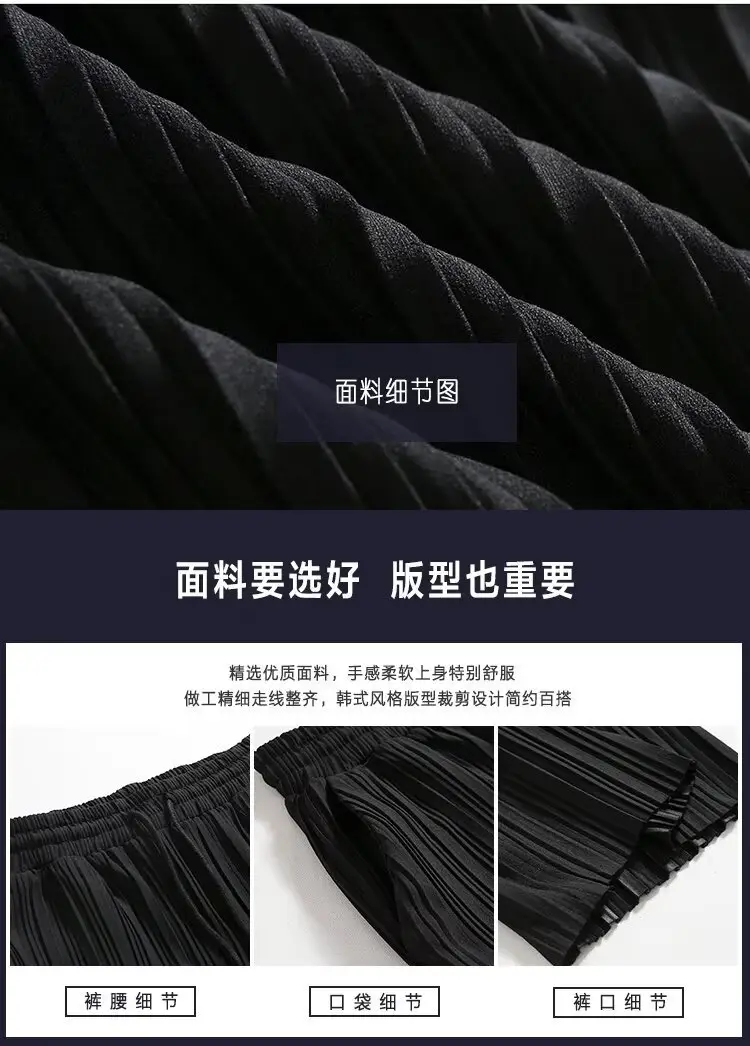 Men's Dark Blue Pleated Wide Leg Pants Loose Fit — feature 2