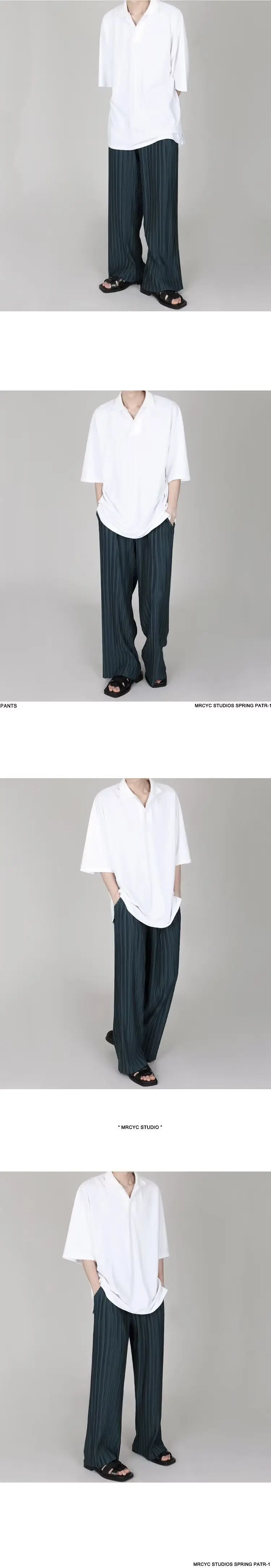 Men's Dark Blue Pleated Wide Leg Pants Loose Fit — feature 4