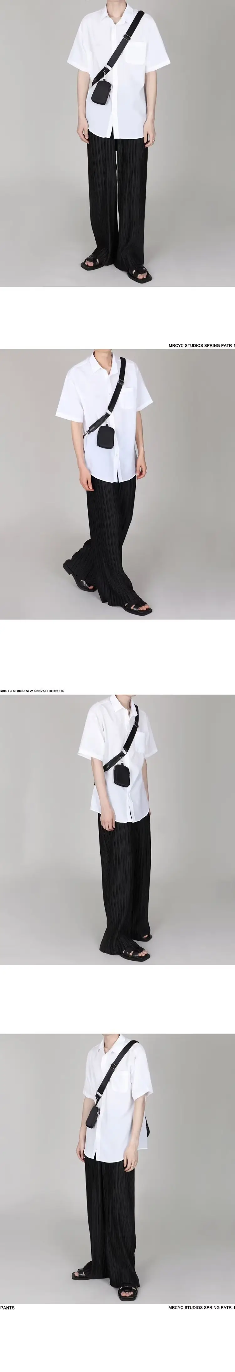 Men's Dark Blue Pleated Wide Leg Pants Loose Fit — feature 6