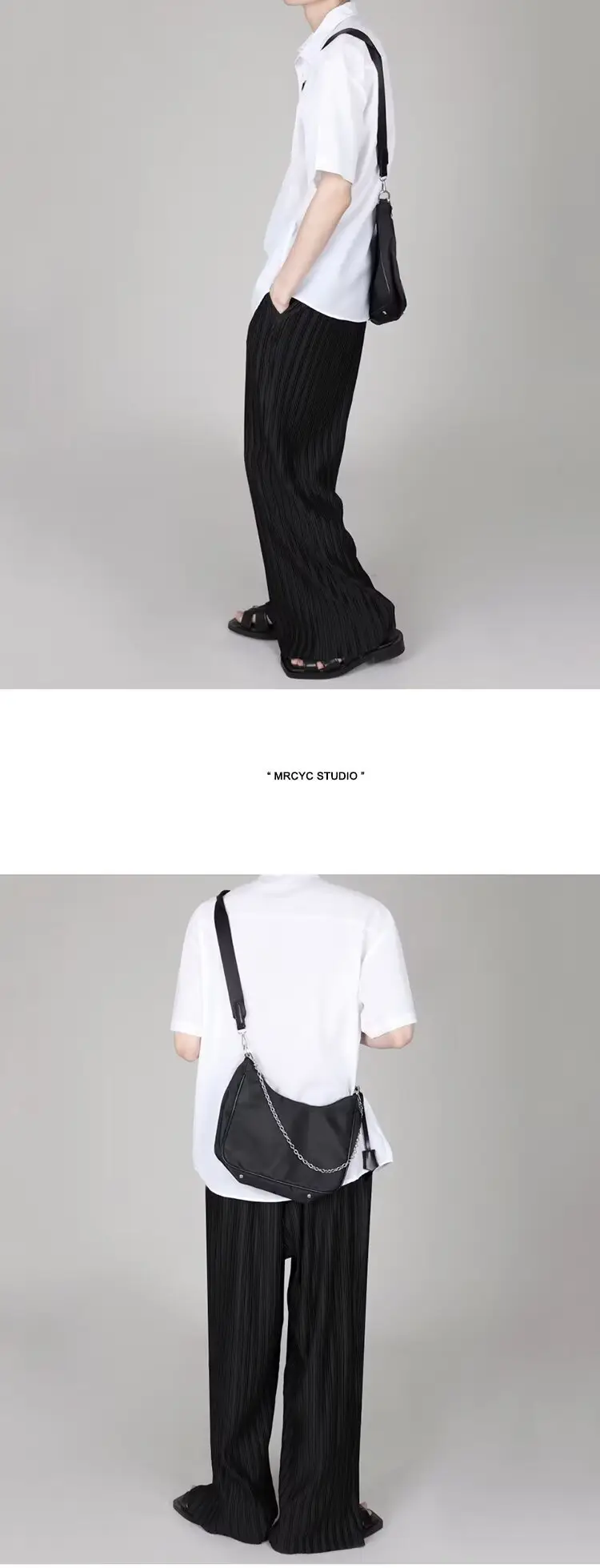 Men's Dark Blue Pleated Wide Leg Pants Loose Fit — feature 7