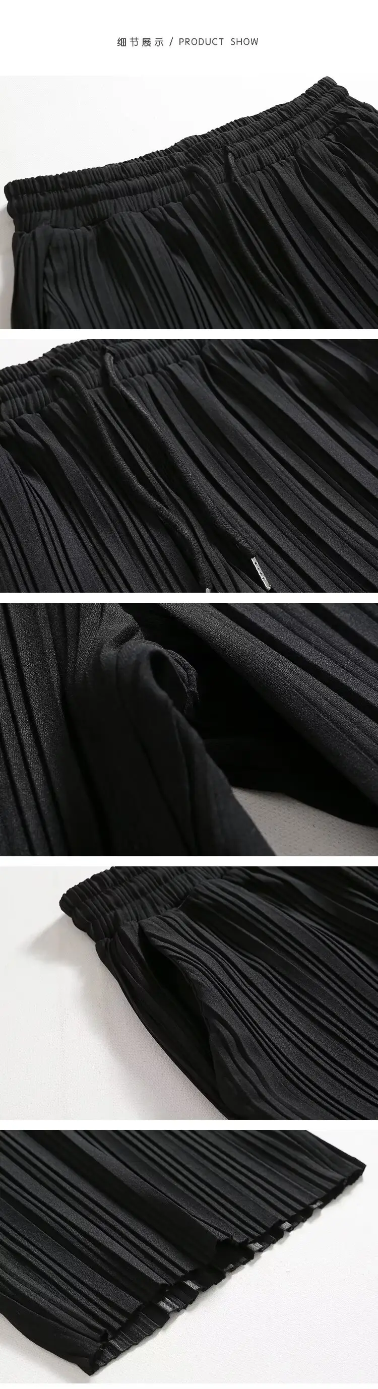 Men's Dark Blue Pleated Wide Leg Pants Loose Fit — feature 9
