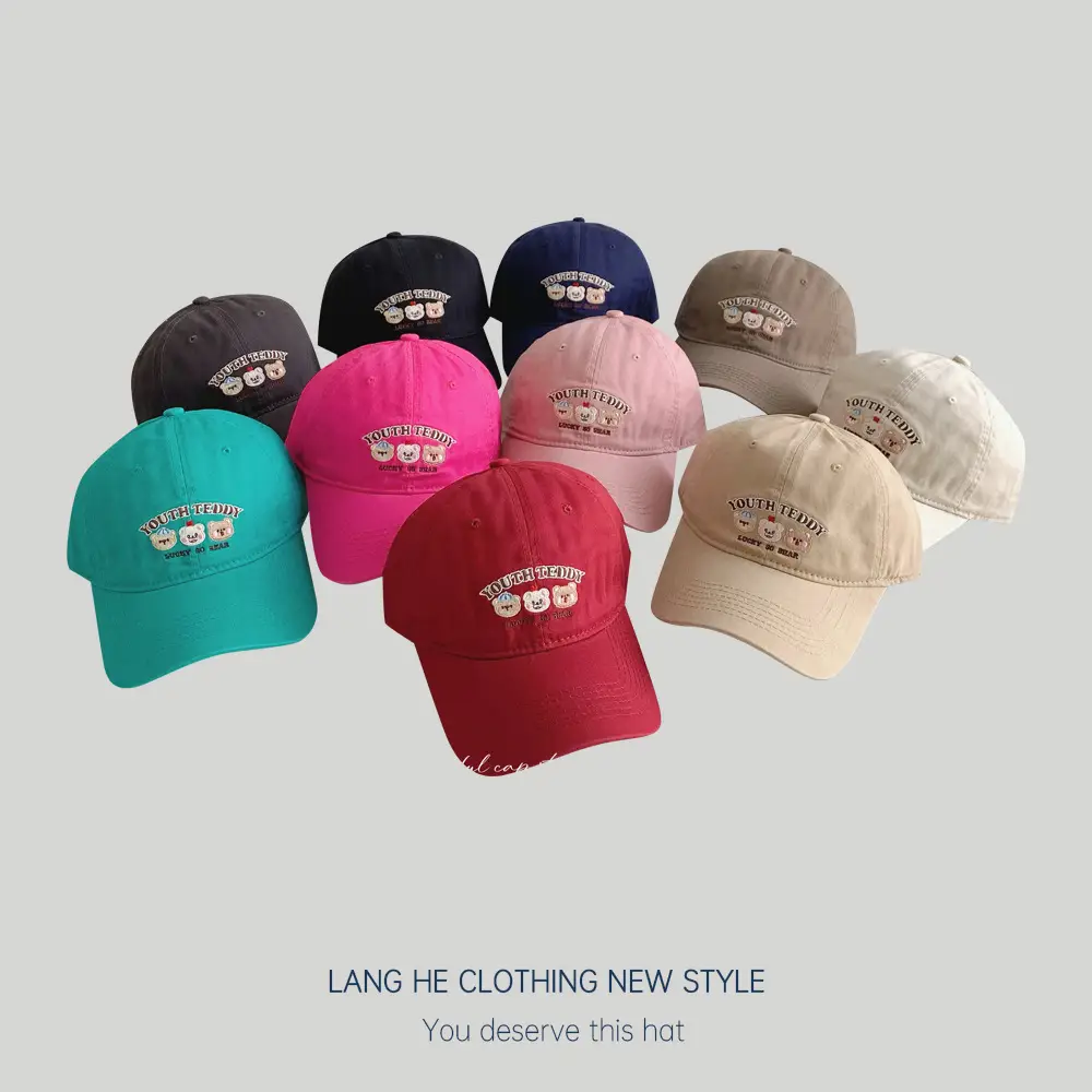 Men Embroidered Bear Cap Washable Summer Hat - Image 12