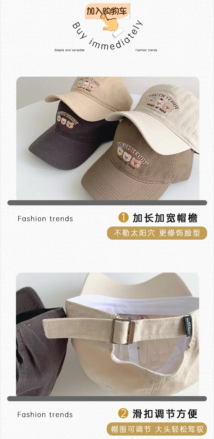 Men Embroidered Bear Cap Washable Summer Hat — feature 22