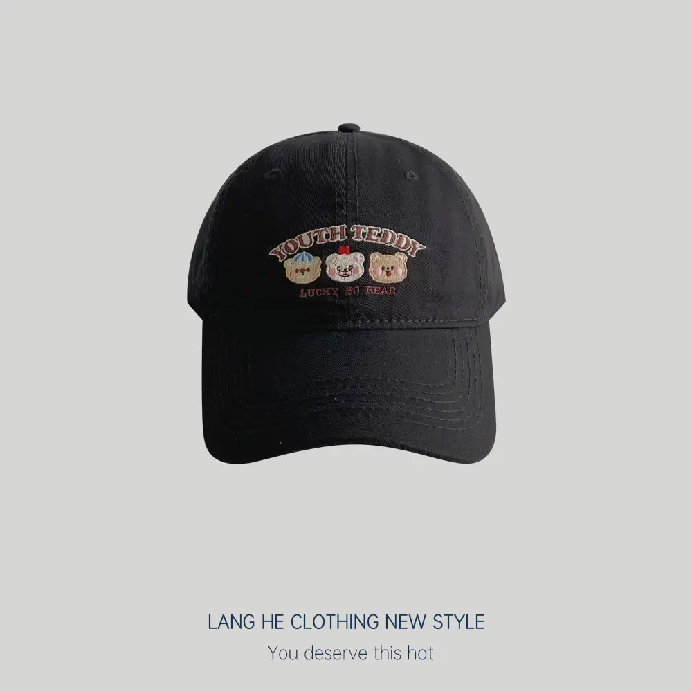 Men Embroidered Bear Cap Washable Summer Hat - Image 3