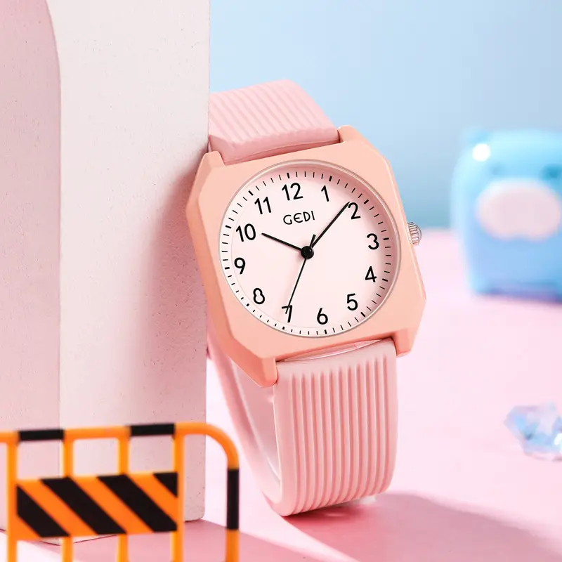 Pink Japanese Style Small Square Watch with Quartz Movement