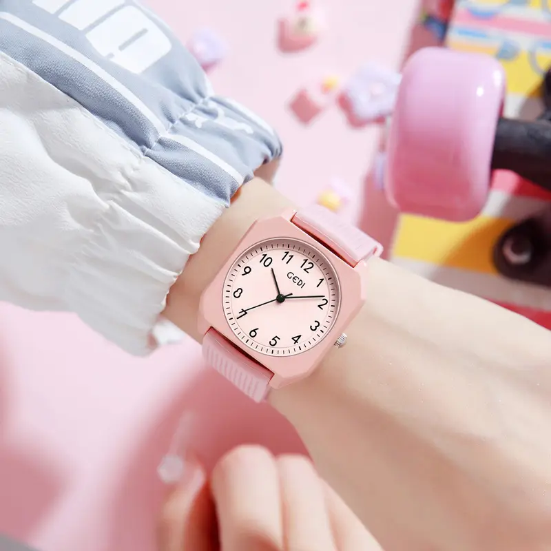 Pink Japanese Style Small Square Watch with Quartz Movement