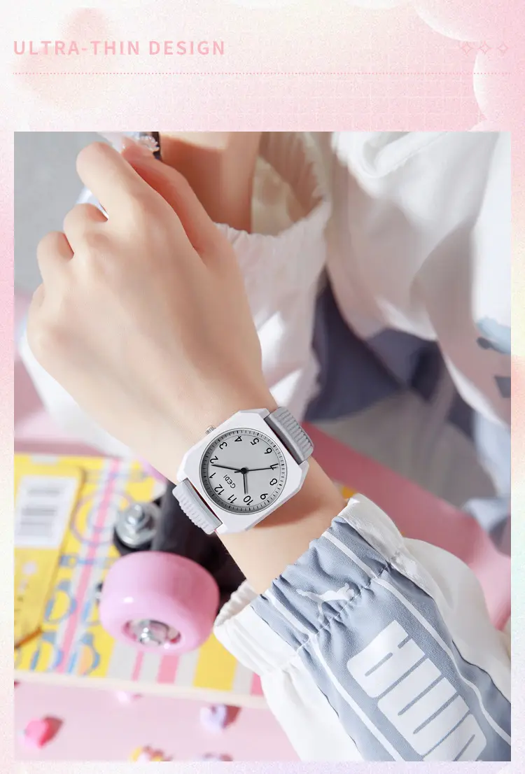 Pink Japanese Style Small Square Watch with Quartz Movement — feature 11