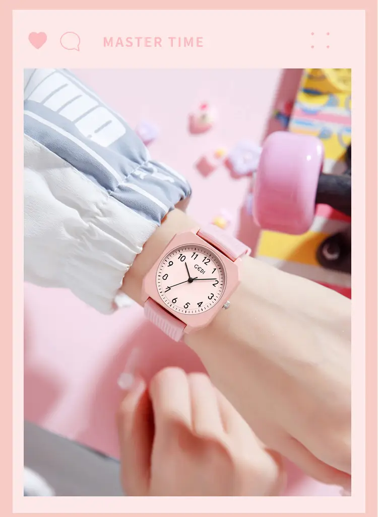 Pink Japanese Style Small Square Watch with Quartz Movement — feature 3