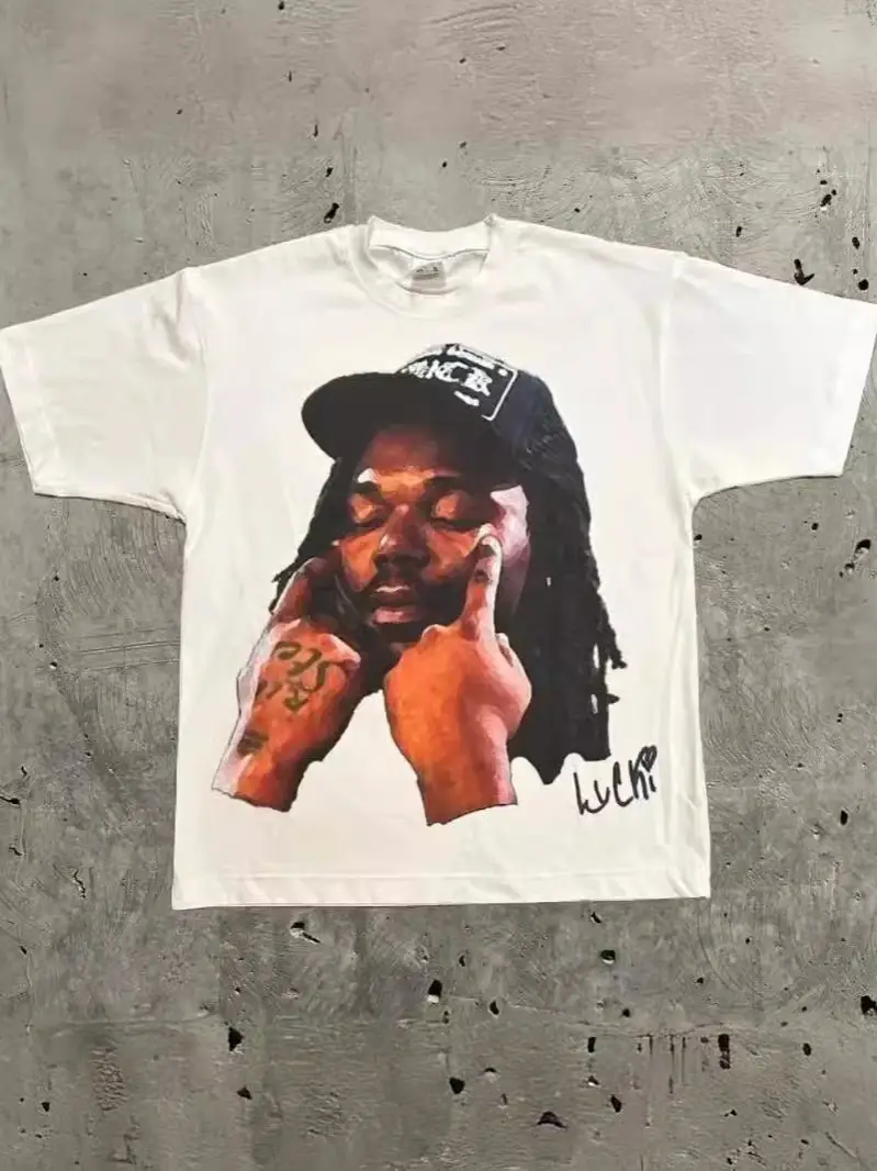 Men Y2K Gothic Print T-Shirt White Black - Image 19