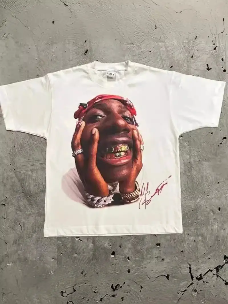 Men Y2K Gothic Print T-Shirt White Black - Image 22