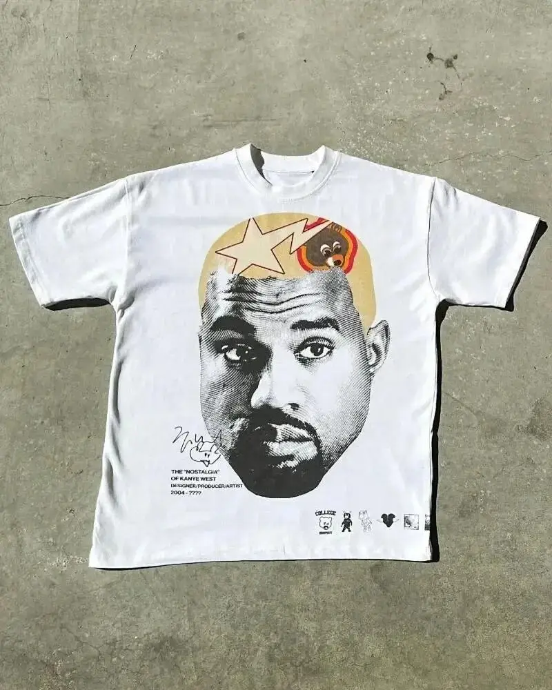 Men Y2K Gothic Print T-Shirt White Black — feature 7